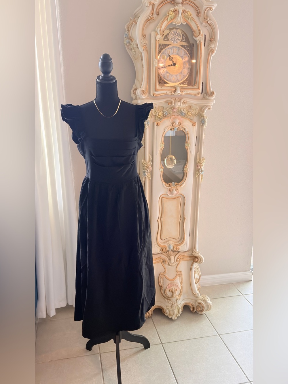 Express Black Ruffle-Sleeve Midi Dress